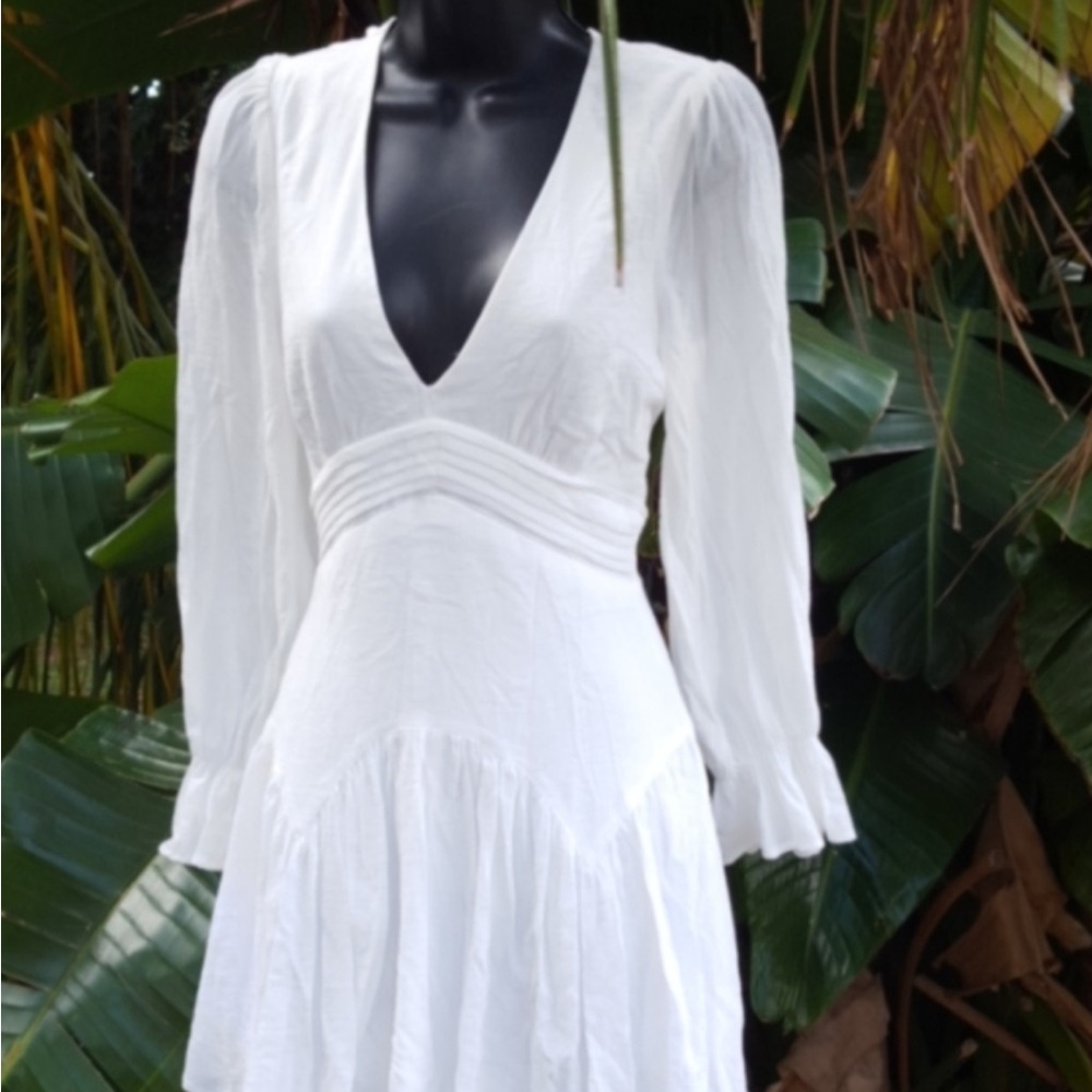 Lulu's White Long Sleeve V-Neck Dress